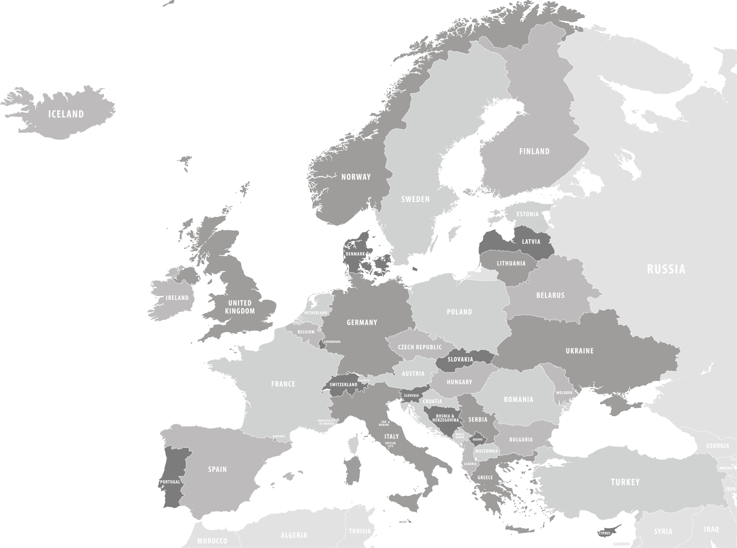 Europakarte für Standorte
