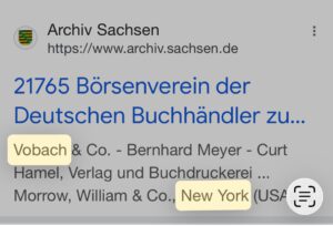 Primärquellenbasierte Nachweise zu W. Vobach & Co. New York USA