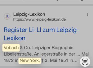 Primärquellenbasierte Nachweise zu W. Vobach & Co. New York USA
