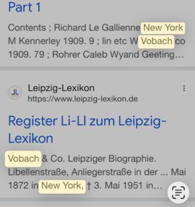 Primärquellenbasierte Nachweise zu W. Vobach & Co. New York USA