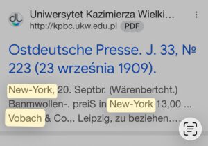 Primärquellenbasierte Nachweise zu W. Vobach & Co. New York USA